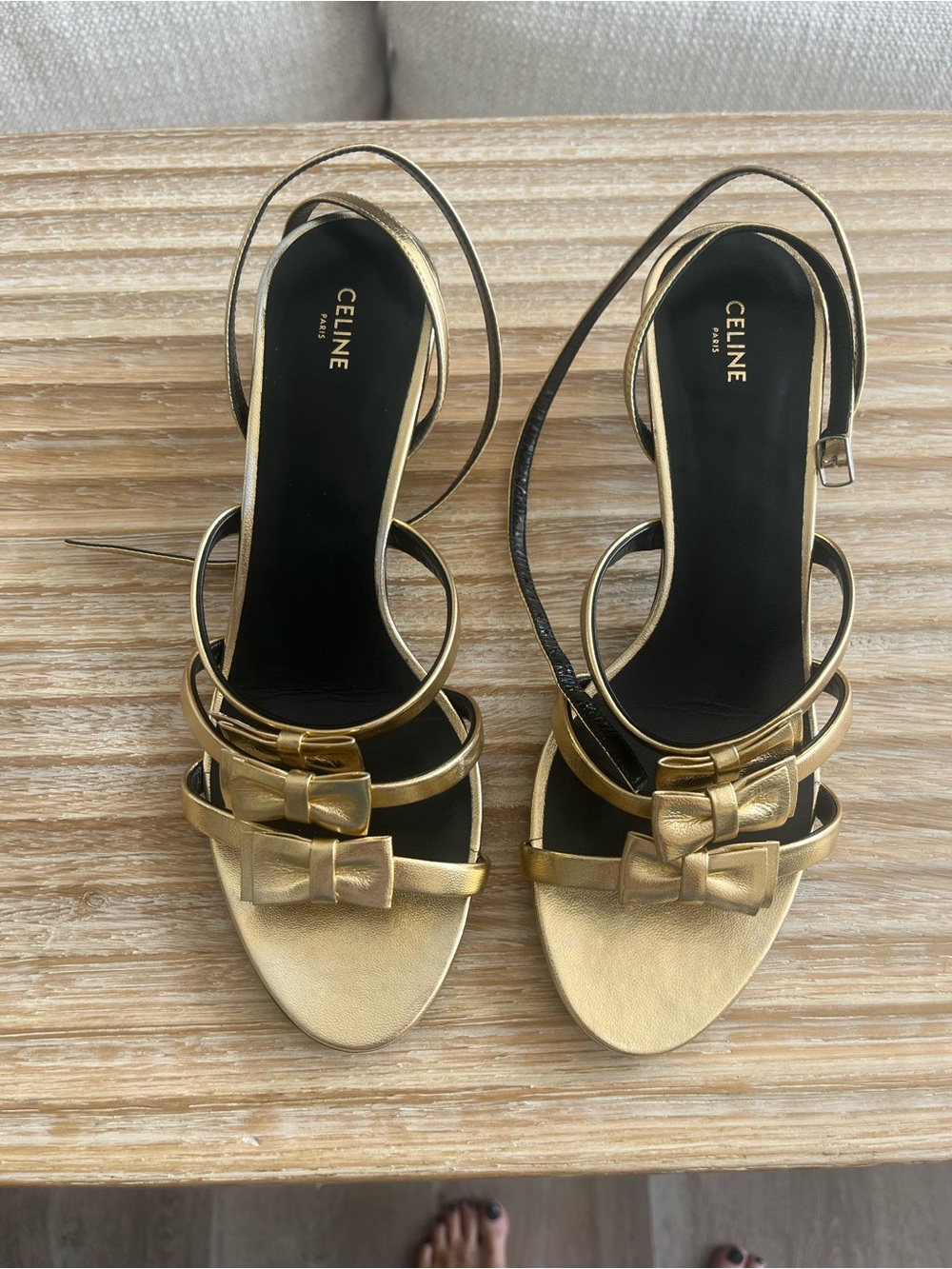 Celine Gold Kitten Heel Sandal - NEW